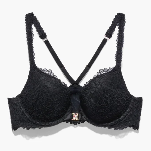 Savage X Fenty Romantic Corded Lace Front-Closure Push-Up Bra Black - Picture 3 of 17